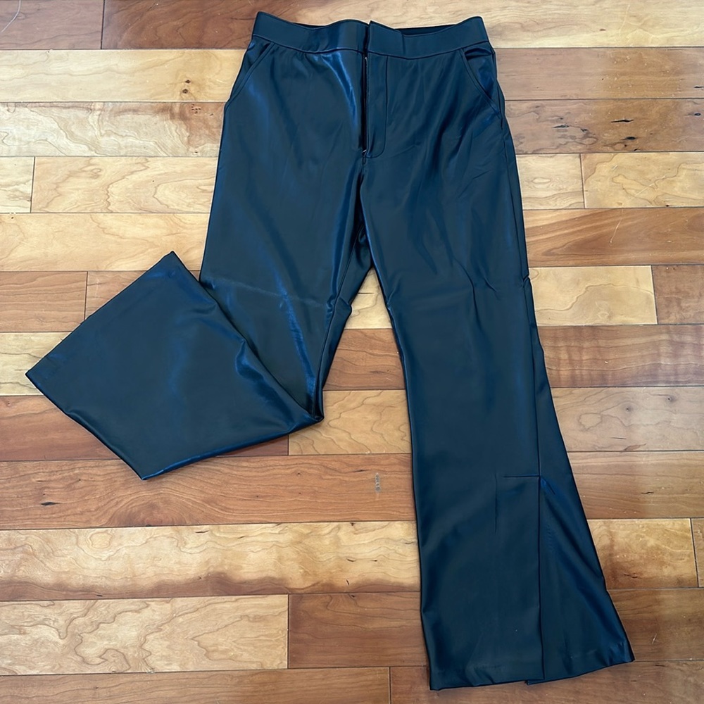 Abercrombie & Fitch Vegan Leather Split Hem Flare Pants